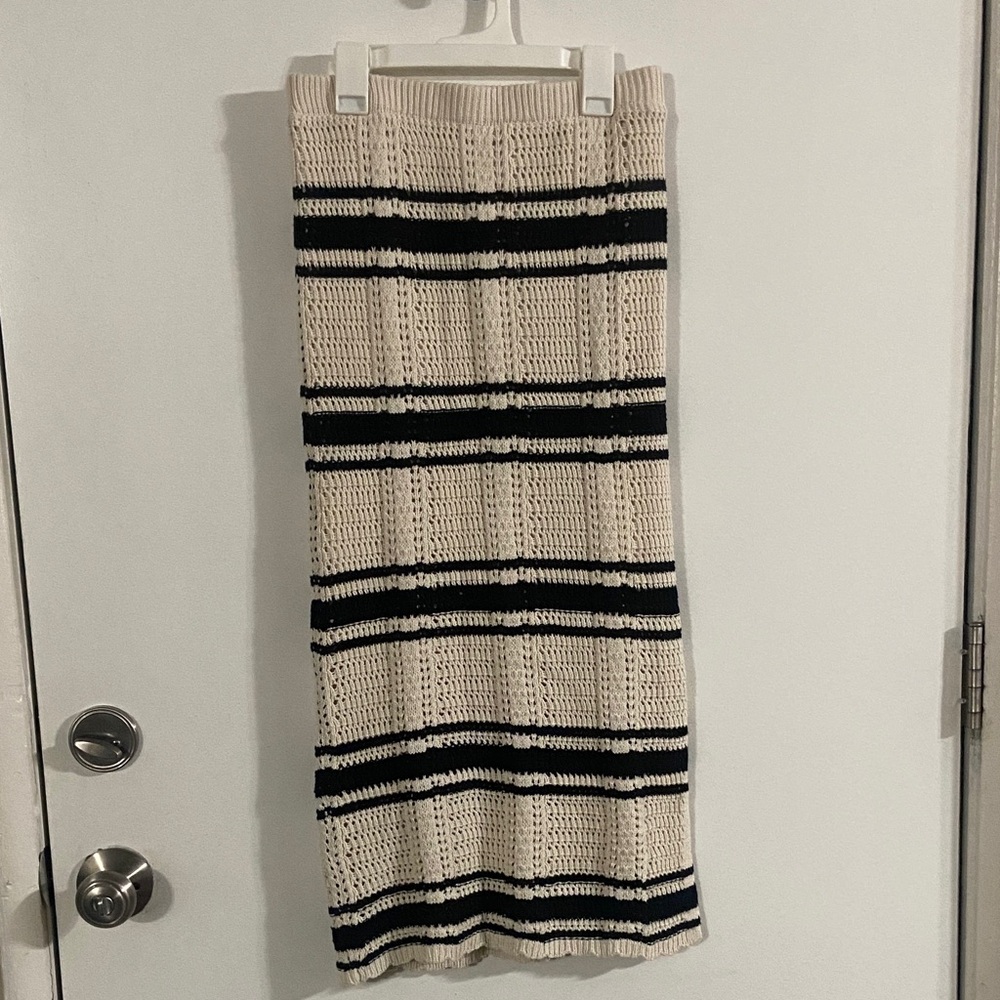 Striped Cream and Black Knit Midi Skirt